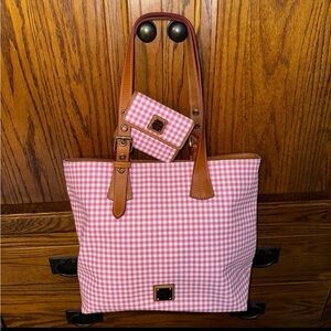 Dooney & Bourke Pink Gingham Emily Tote and NWOT Wallet